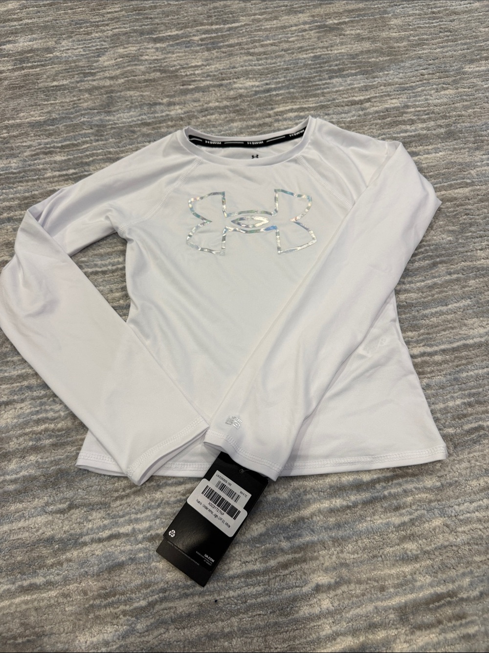 Under Armour White Long Sleeve Girls' Performance Top with Iridescent Logo